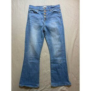 LOFT The Kick Crop Button Fly Front Denim Cropped Slight Flare Blue Jeans 27